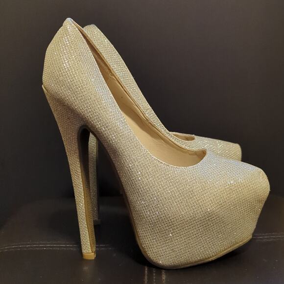 Daily Shoes Platform Bodycon Club Party Glitter Sparkle Silver High Heels NWOT - Picture 4 of 6